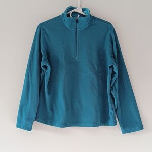 Lands' End Mock Neck Quarter Zip Pullover Fleece Long Sleeve Aqua Large Petite
